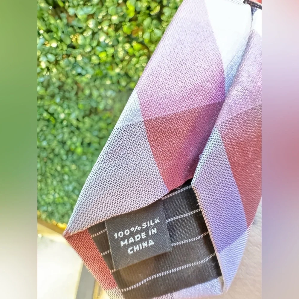 Express Tie Silk Blend Gray Red Pink Stripe Plaid Necktie Mens